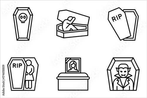 Coffin icon set. halloween concept, vector illustration on white background