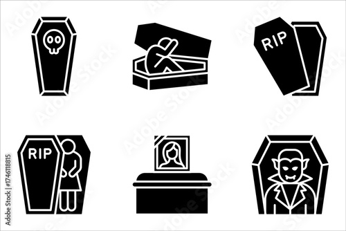 Coffin icon set. halloween concept, vector illustration on white background