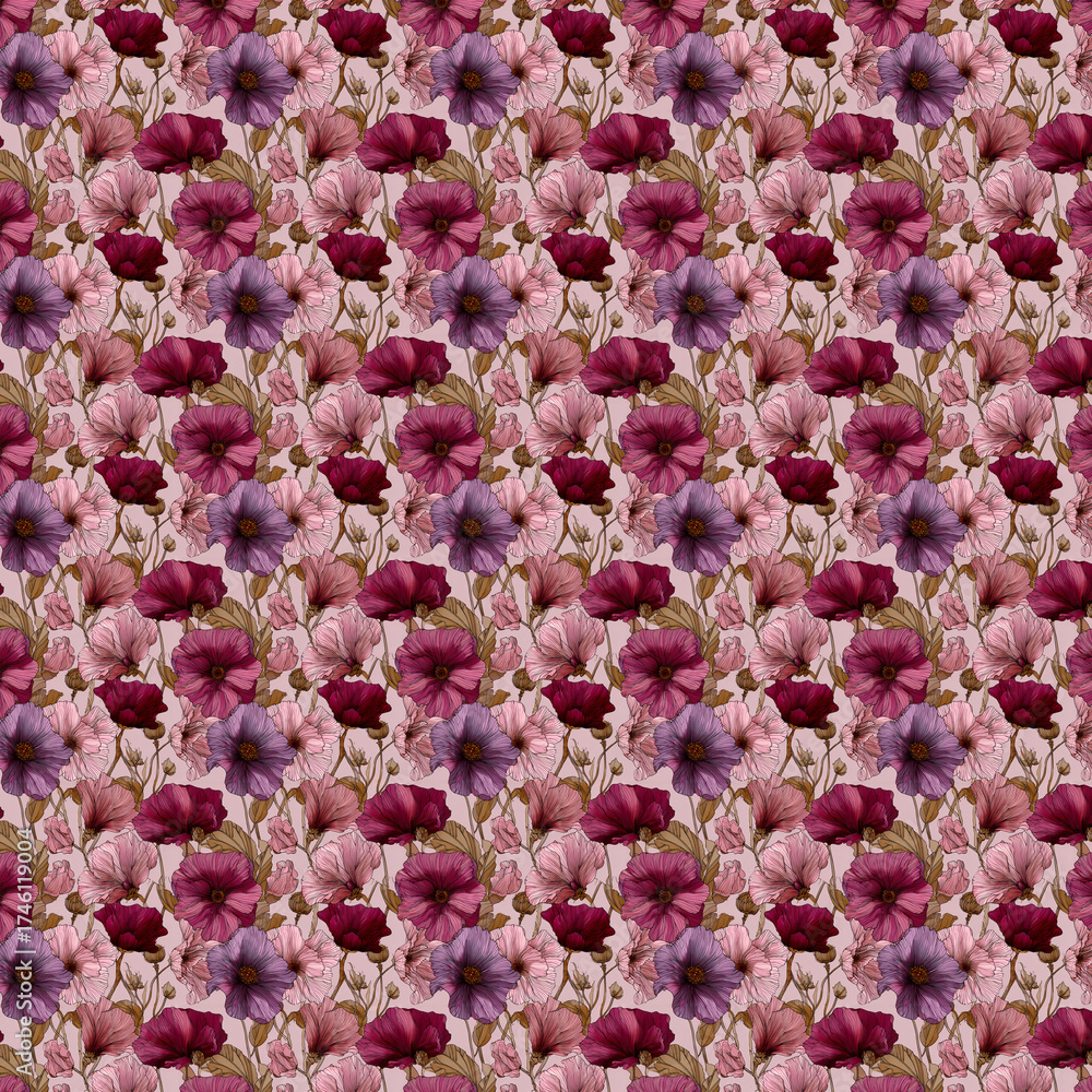 Fototapeta premium Rosewood Bloom Vintage Mauve and Plum Floral Pattern