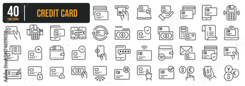 Set of collection thin line icons related Credit card, Cashless. The icon can be used for website, infographic, user interface, app, banner, logo, brochure etc transparent background