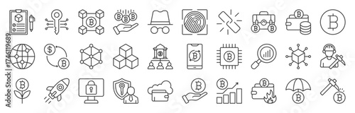 Smart Contract Editable Icons set collection. Blockchain, cryptocurrency, and more. Illustration eps 10