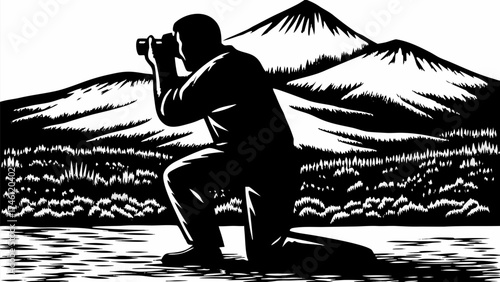 Photographer captures stunning mountain landscape scene, silhouette art for outdoor adventure travel