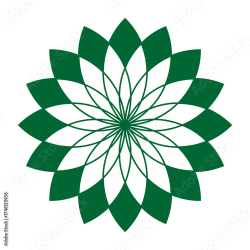 Detailed floral icon vector in geometric style with multiple petals, representing harmony, balance, and natural aesthetics.