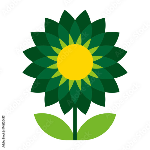 Modern sunflower icon vector with layered green petals and yellow core, symbolizing eco growth and renewable energy.