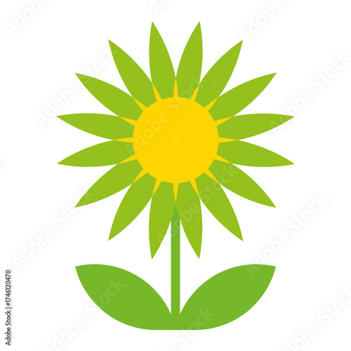 Clean sunflower icon vector with lime green petals and yellow center, ideal for eco energy and organic branding.