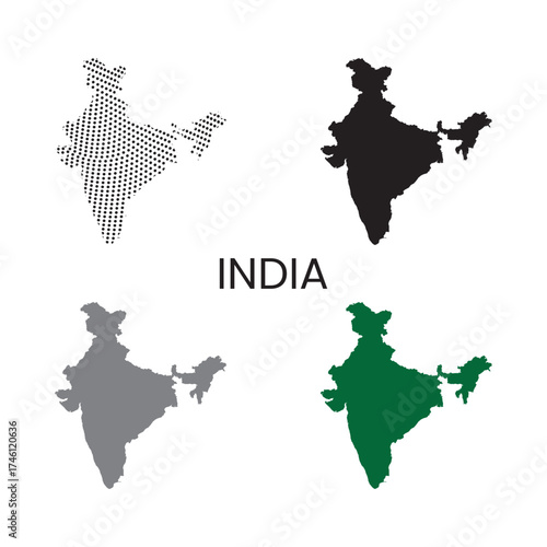 Modern Dot Halftone Silhouette India Map Icon Set for Geography Education Presentation and Global Business Infographic