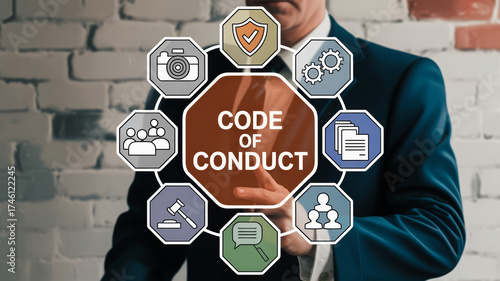 Businessman presents code of conduct principles for ethical business practices
