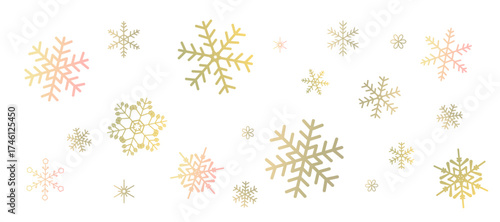 ゴールドの雪の結晶の壁紙　パターン　背景イラスト　ベクター素材