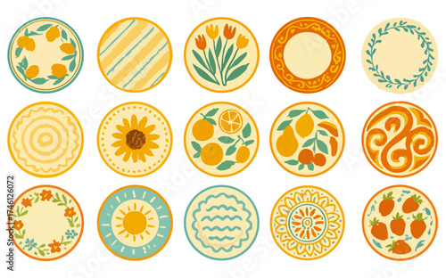 Round Plate Designs with Fruits and Floral Patterns