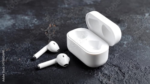 Wireless earbuds and charging case.