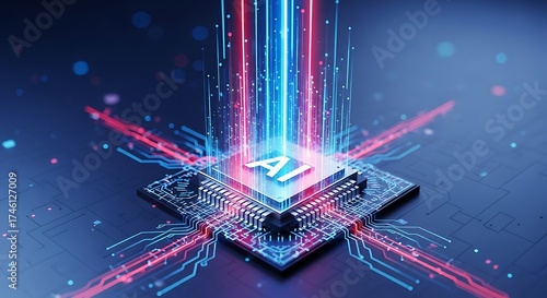 Artificial intelligence processor concept with neural network and futuristic technology background