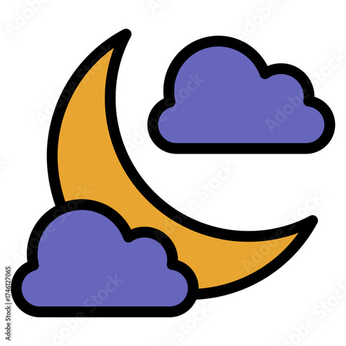 moonlight with cloud icon in flat style