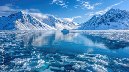 Wallpaper Mural Cruise ship sailing through majestic northern glaciers concept. Stunning frozen landscape with glaciers and serene blue water. Torontodigital.ca
