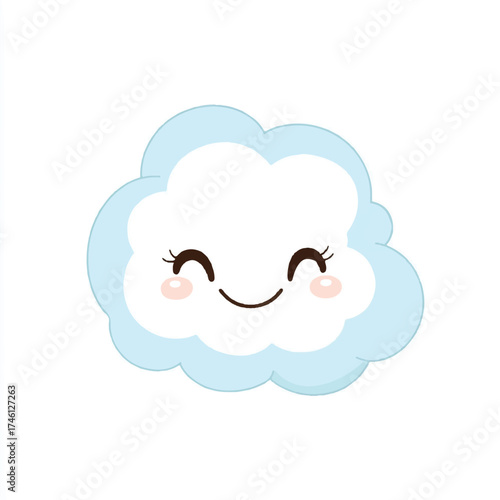 Cute cartoon cloud with smiling face and rosy cheeks happy weather