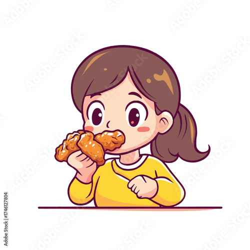Cute girl eating fried chicken