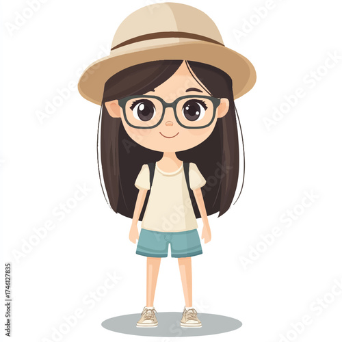Cute girl wearing glasses and a hat ready for adventure and travel