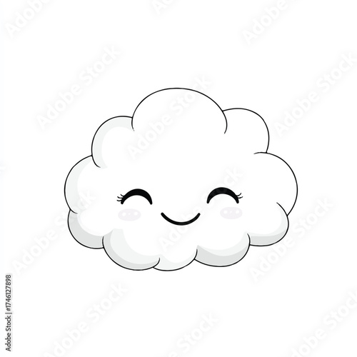  Cute happy cloud with rosy cheeks and closed eye