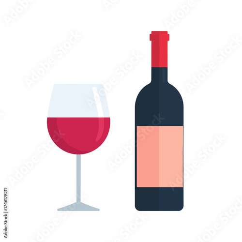 Elegant Wine Presentation Bottle and Glass of Red Wine.