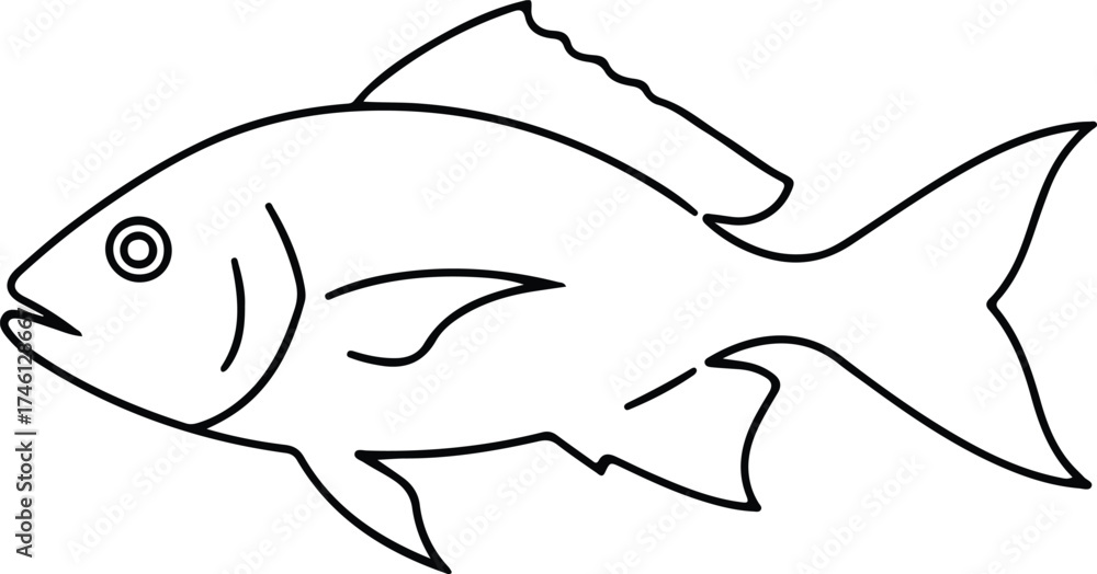 Fototapeta premium Illustrator Vector Single line drawing fish aquatic animal silhouette