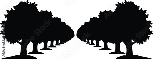 Illustrator Vector Trees lined road concept scenic landscape silhouette
