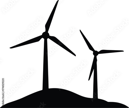 Illustrator Vector Wind turbines on hill renewable energy concept silhouette