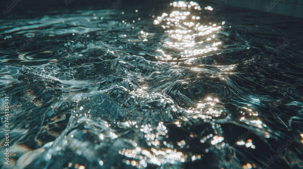 Obraz premium Shimmering water surface, soft glassy pool caustics, creamy gradients, slow oscillation, tranquil, abstract, sunlight reflection