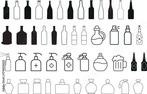 Minimal Bottle Icon Set – Line and Solid Style