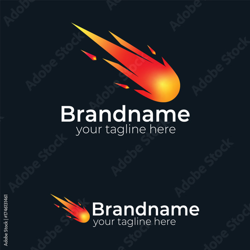 Comet or Meteor Logo: Dynamic Fireball in Space Symbolizing Speed, Energy, Technology, and Rapid Forward Business Progress Vector Design