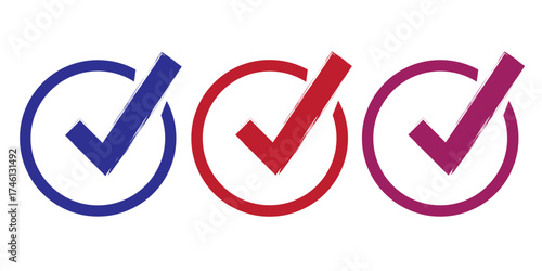 Check Mark Icon Set — Vector Collection of Colorful Tick and Approval Symbols for Confirmation, Success, Correct, Validation, Task Complete, and Business Graphic Design Illustration.