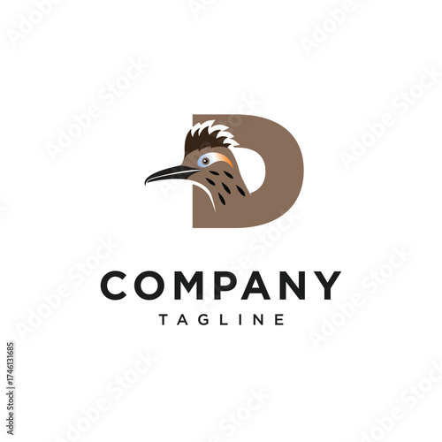 Letter D Roadrunner Bird Logo Icon Vector