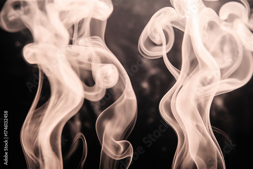 Elegant swirling smoke trails in soft warm tones, creating an ethereal and mesmerizing abstract visual that captures the delicate, fluid movement of smoke patterns.