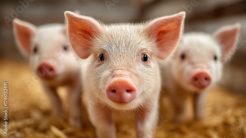 A close-up image of healthy, clean piglets playfully interacting in a natural setting.