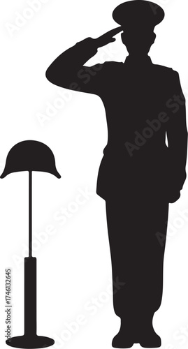 Soldier salutes fallen comrade's helmet memorial