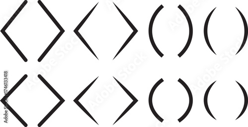 Braces or text brackets icon collection. Bracket, braces, Curly brace set. Vector illustration. parenthes  vector set  styles for design, coding, and typography
