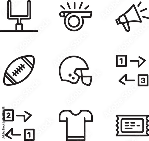 American football icons game day elements