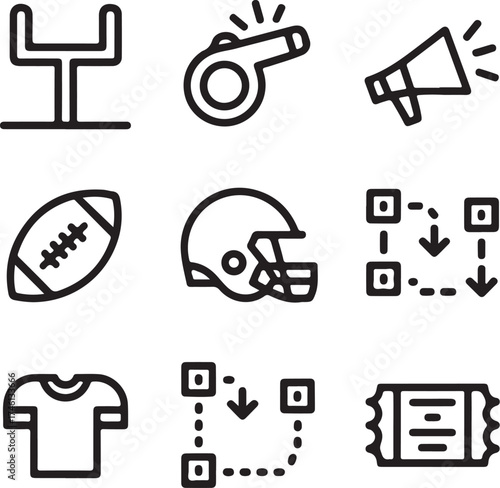 American football icons for sports strategy and game day
