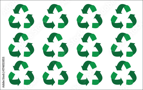 Recycling Symbol Icon Set – Pixelated and Color Variations of Eco-Friendly Circular Arrow Logos for Sustainability and Environmental Design Projects | Vector Illustration Collection