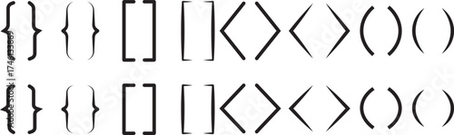 Braces or text brackets icon collection. Bracket, braces, Curly brace set. Vector illustration. parenthes  vector set  styles for design, coding, and typography
