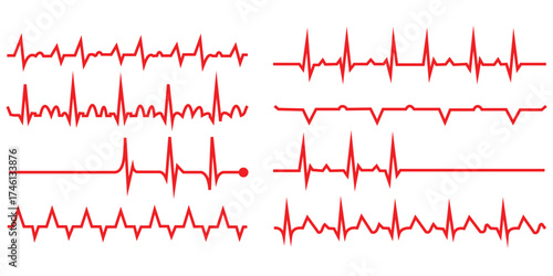 Dynamic Heartbeat Line Vector Set — Medical Pulse, Cardiogram, and Health Monitoring Icons