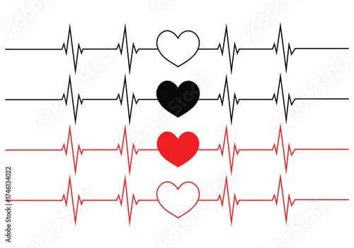 Dynamic Heartbeat Line Vector Set — Medical Pulse, Cardiogram, and Health Monitoring Icons