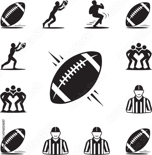 Dynamic football icons action sport game play referee