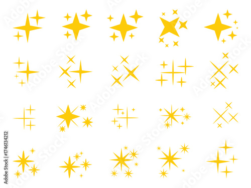 Shimmering Sparkle Star Icons Collection – Minimal Black & Bright Glitter Vector Set