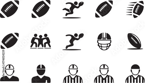 American football icons action sport team game referee helmet