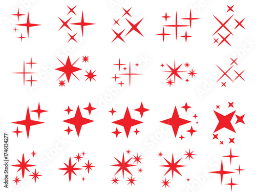 Shimmering Sparkle Star Icons Collection – Minimal Black & Bright Glitter Vector Set