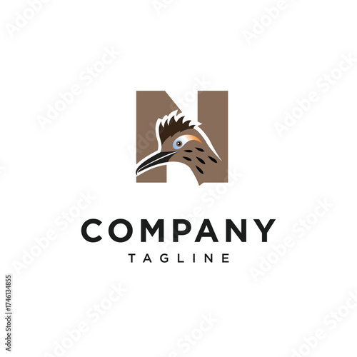 Letter N Roadrunner Bird Logo Icon Vector