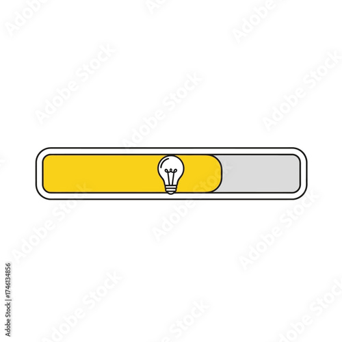 Concept of a brilliant idea in progress, shown with a lightbulb on a status bar