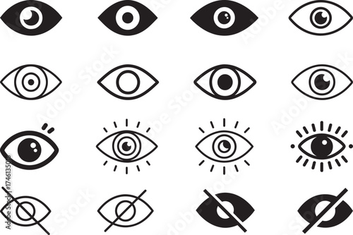 Eye icon set, seen and unseen eye icon bundle, vision and visibility symbols Silhouette Vector and illustration
