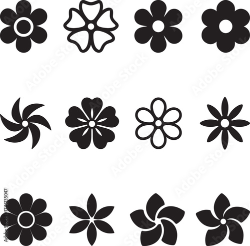 Flower icon set bundle simple floral blossom designs Silhouette Vector and illustration
