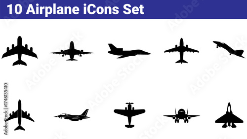Airplane Silhouette Icon Set | Vector Aircraft Symbols for Travel and Aviation