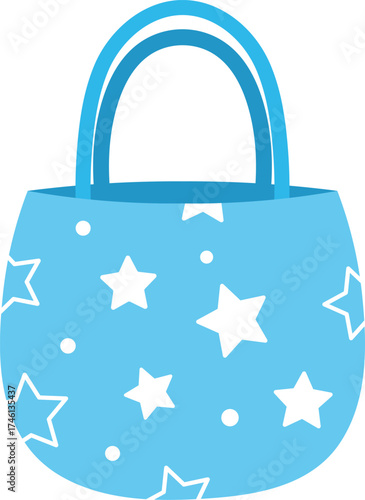 Blue tote bag with white stars and dots pattern vector graphic white dots